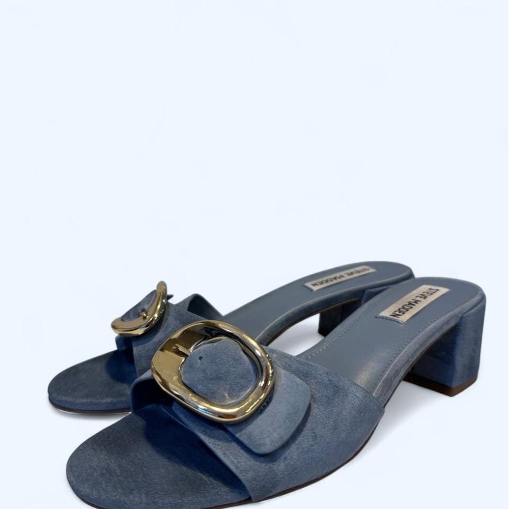Steve Madden Blue Suede Margo Sandal Block Heel Mules Size 9.5